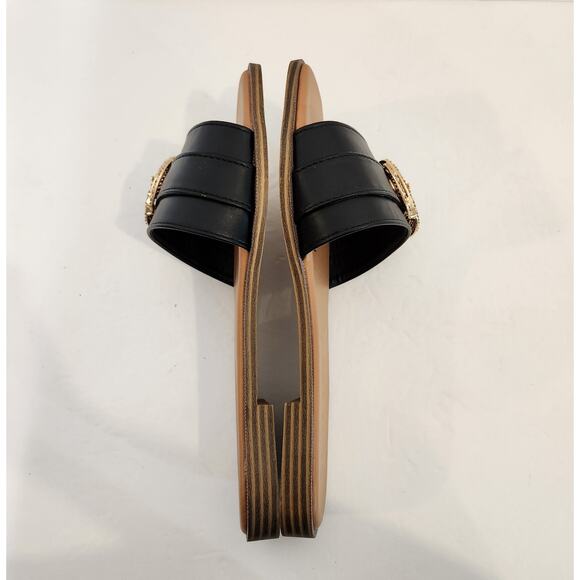 WILD DIVA LOUNGE Black Gold Faux Leather Crystal Embelished Buckle Womens 8.5 - Picture 9 of 12